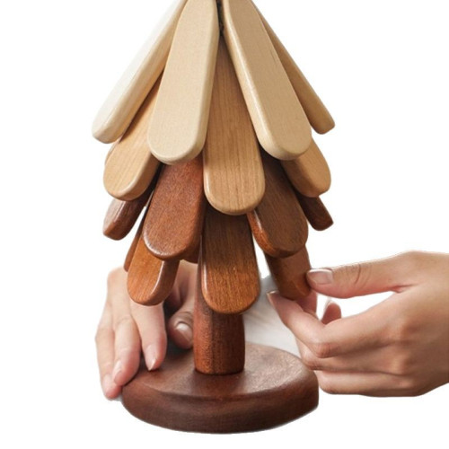 高級感聖誕樹隔熱墊餐桌擺件創意一棵樹實木防燙鍋墊折曡盃墊碗墊 高級感聖誕樹隔熱墊餐桌擺件創意一棵樹實木防燙鍋墊折曡盃墊碗墊