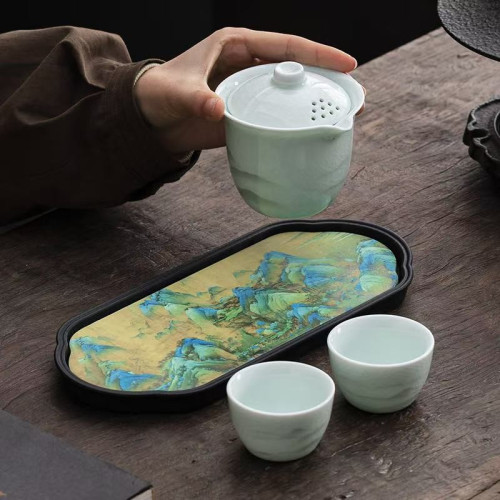 黑陶吸水壺承國潮家用速乾茶承小型乾泡台茶盤茶托盤功夫茶具配件