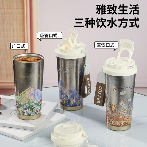純鈦咖啡杯子保溫杯女生高顔值可攜式隨手杯大容量男士車用雙層