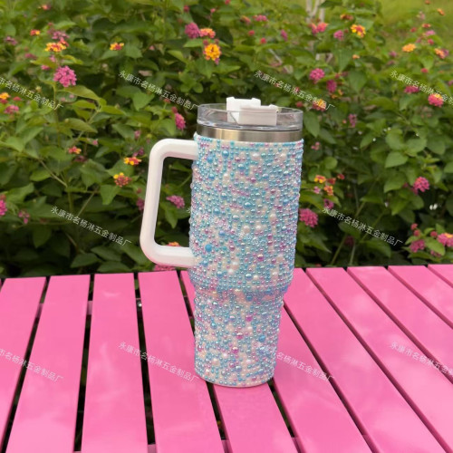 珍珠鑽40oz汽車杯帶手柄可攜式車用汽車杯不鏽鋼保溫杯水杯