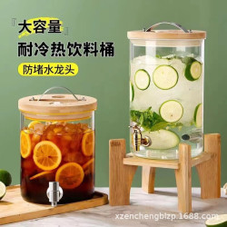耐高溫玻璃冷水壺自助啤酒桶果汁罐帶龍頭網紅調酒桶不鏽鋼