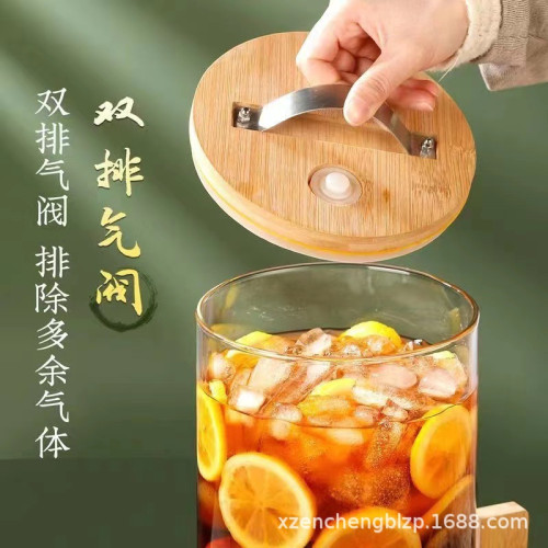 耐高溫玻璃冷水壺自助啤酒桶果汁罐帶龍頭網紅調酒桶不鏽鋼