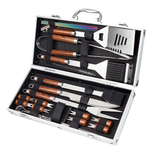 不鏽鋼鋁箱組合燒烤套裝BBQ用具高檔燒烤具戶外露營燒烤工具24件