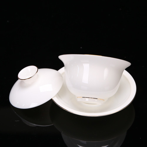 薄胎防燙描金陶瓷蓋碗茶杯子整套功夫茶具禮盒裝