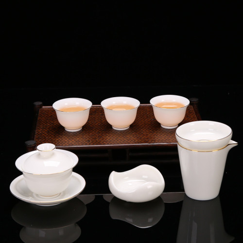 薄胎防燙描金陶瓷蓋碗茶杯子整套功夫茶具禮盒裝