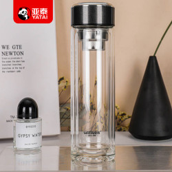 亞泰雙層高硼矽玻璃杯活動禮品水杯茶杯刻字廣告杯子