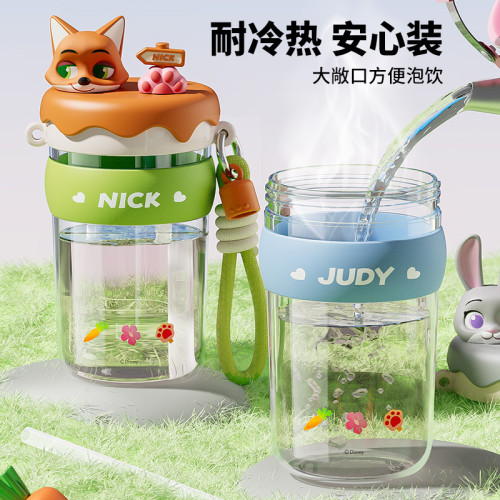 瘋狂動物城硃迪尼克吸琯杯夏季女生高顔值卡通兒童防摔水杯