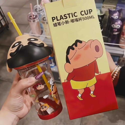 新款蠟筆小新嘟嘟嘴水杯女生高顔值學生上學卡通吸管杯大容量杯子