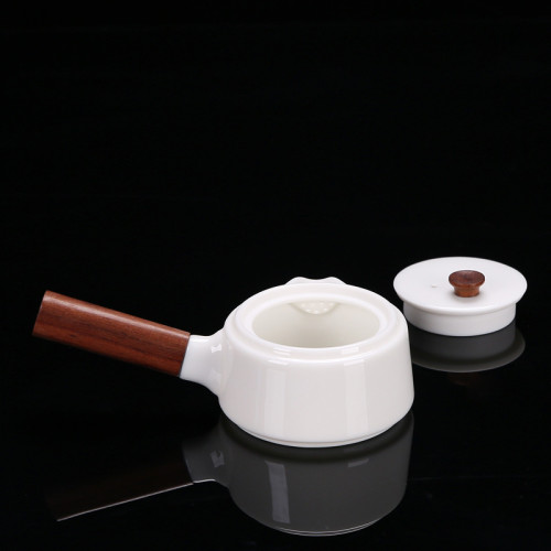 黑檀木白瓷茶壺陶瓷羊脂玉瓷帶過濾側把泡茶壺