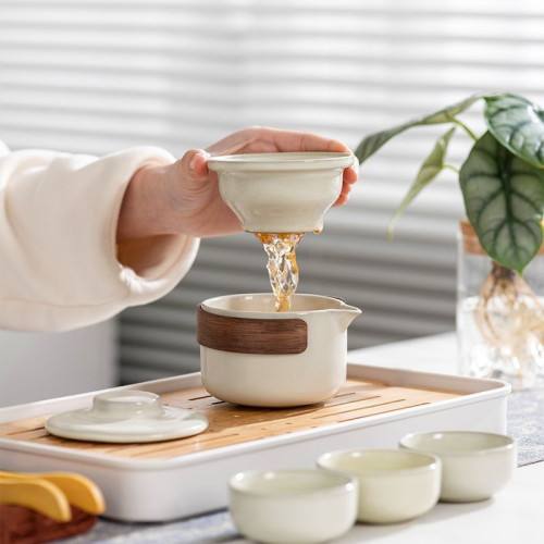 汝窰黃旅行茶具套裝功夫泡茶壺陶瓷快客杯一壺三杯活動伴手禮 汝窰黃旅行茶具套裝功夫泡茶壺陶瓷快客杯一壺三杯活動伴手禮