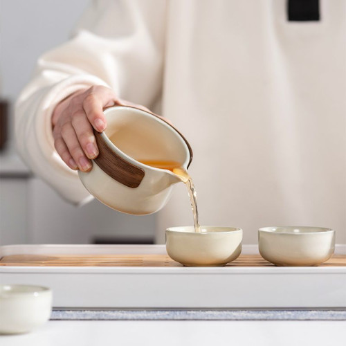 汝窰黃旅行茶具套裝功夫泡茶壺陶瓷快客杯一壺三杯活動伴手禮 汝窰黃旅行茶具套裝功夫泡茶壺陶瓷快客杯一壺三杯活動伴手禮