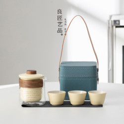 玻璃旅行茶具套裝商務禮品簡約可攜式快客杯戶外旅遊功夫茶壺