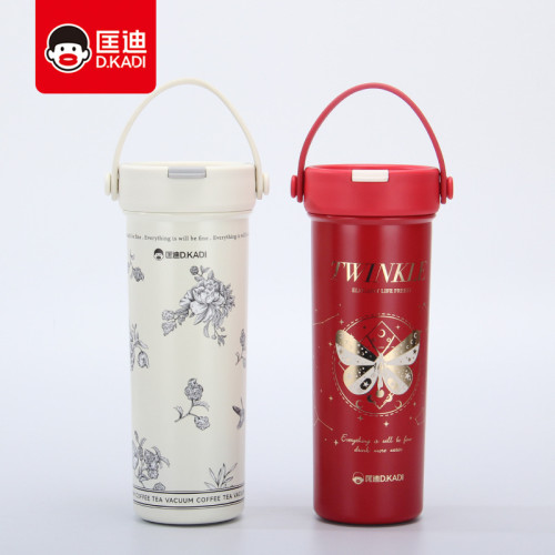 高顔值手提雙飲咖啡杯匡迪7108號真空保溫杯車用禮品水杯子