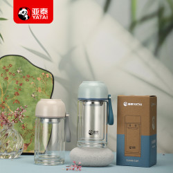 亞泰新款雙層玻璃杯女士可攜式迷你個性杯子小水杯辦公室泡茶杯