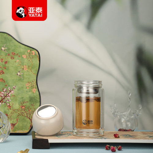 亞泰新款雙層玻璃杯女士可攜式迷你個性杯子小水杯辦公室泡茶杯