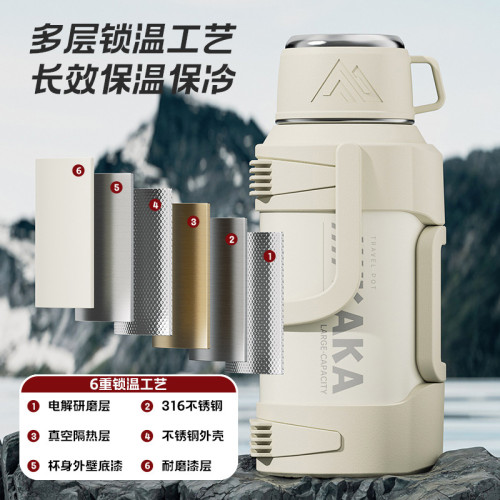 戶外保溫壺316不鏽鋼超大容量保溫杯可攜式帶小碗茶水分離運動水壺