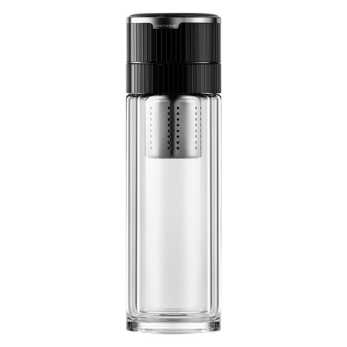 男士雙層玻璃泡茶杯2025新款一鍵開蓋車用茶水分離杯速開泡茶水杯