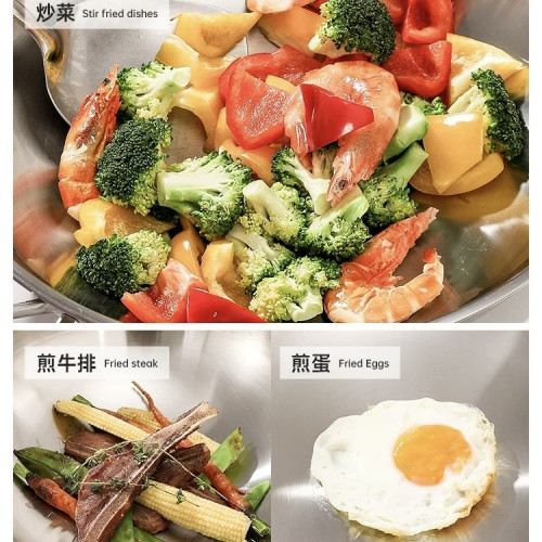 德國炒鍋316不鏽鋼食品級無塗層平底炒菜鍋瓦斯爐平底電磁爐通用