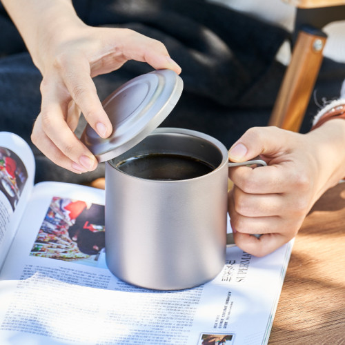 鈦杯純鈦馬克杯戶外露營水杯上班族辦公泡茶杯雙層防燙帶茶濾杯子