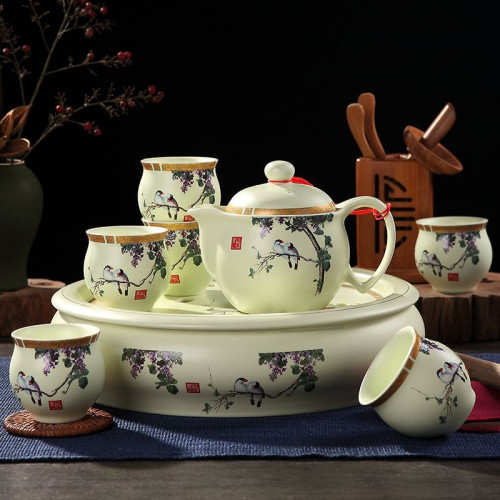 茶具套裝 家用現代簡約景德鎮中式陶瓷功夫雙層茶杯茶壺茶盤