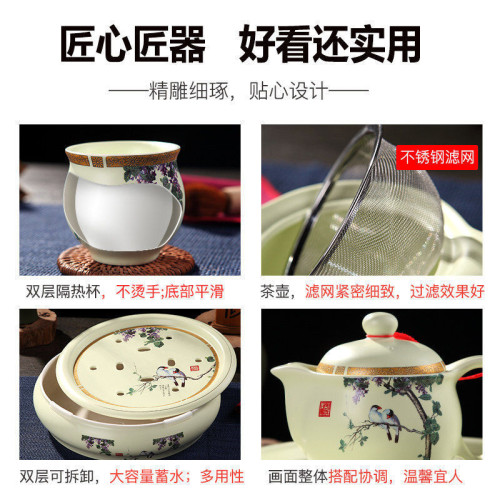 茶具套裝 家用現代簡約景德鎮中式陶瓷功夫雙層茶杯茶壺茶盤