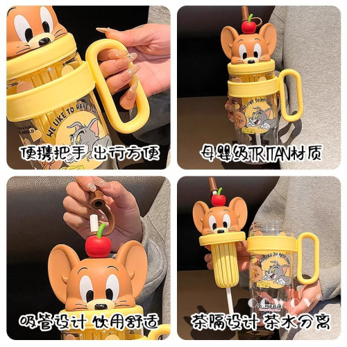 貓和老鼠Tritan水杯2025新款女生高顔值吸管杯子夏日大容量冰霸杯