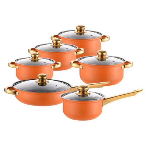 鍋具套裝彩色不沾鍋12pcs煎鍋湯鍋12件套cookware set pots