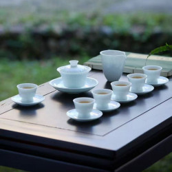 仿宋湖田窰影青瓷蓮瓣陶瓷功夫茶具蓋碗茶杯整套商業茶具禮品套組
