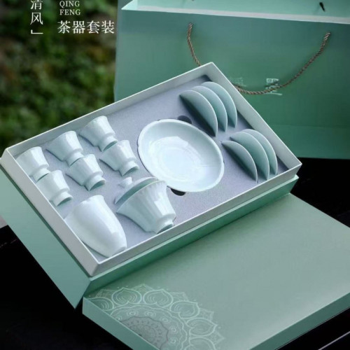 仿宋湖田窰影青瓷蓮瓣陶瓷功夫茶具蓋碗茶杯整套商業茶具禮品套組