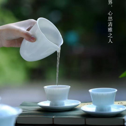仿宋湖田窰影青瓷蓮瓣陶瓷功夫茶具蓋碗茶杯整套商業茶具禮品套組