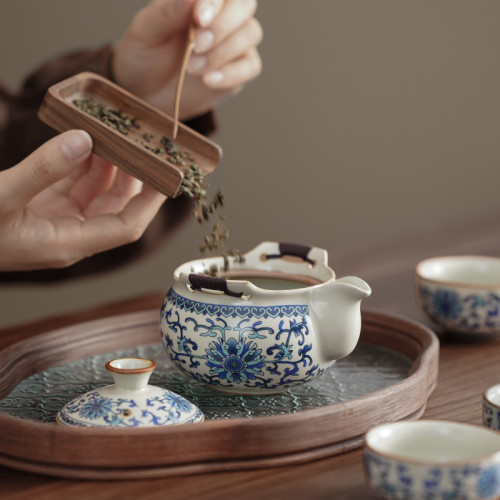 汝窰米黃旅行茶具套裝一壺三杯可攜式青花陶瓷手抓壺伴手禮品 汝窰米黃旅行茶具套裝一壺三杯可攜式青花陶瓷手抓壺伴手禮品