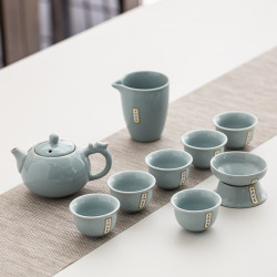 哥窰茶壺10頭陶瓷公道杯茶海功夫茶具蓋碗汝窰整套陶瓷禮品