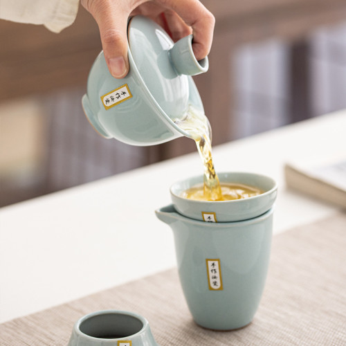 哥窰茶壺10頭陶瓷公道杯茶海功夫茶具蓋碗汝窰整套陶瓷禮品