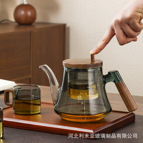 飄逸杯泡茶壺全玻璃內膽胡桃木加厚茶水分離過濾泡茶飄逸杯高檔次