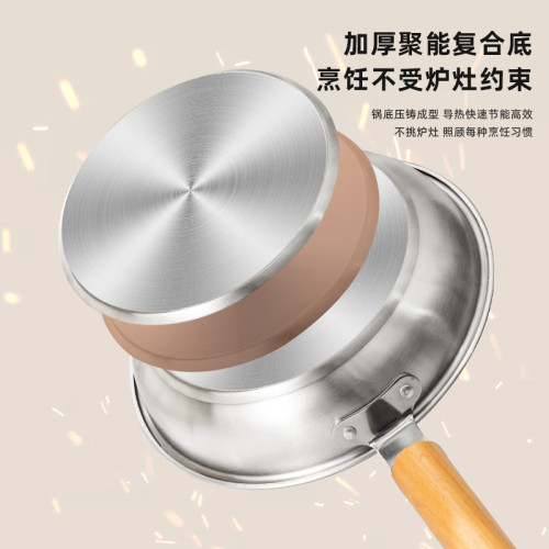 網紅麥飯石加厚煎鍋家用廚房炒鍋木柄平底炒菜鍋帶蓋不沾煎鍋