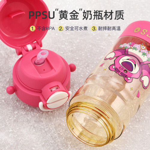 草莓熊兒童夏季塑膠杯PPSU高顔值大容量雙飲杯卡通可愛小學生水杯