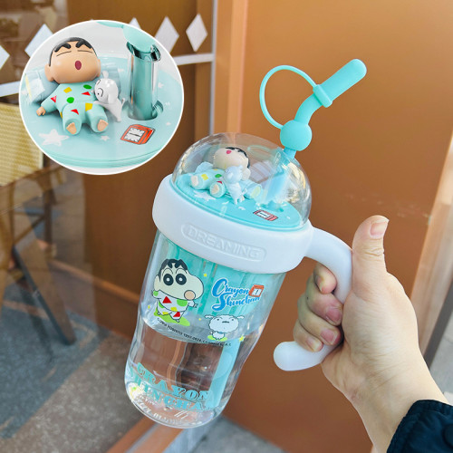 【正版蠟筆小新】塑膠杯tritan新款網紅水杯卡通景觀吸管杯高顔值