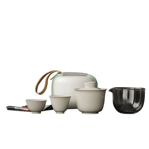 陶瓷旅行茶具套裝草木灰戶外露營可攜式茶具中式快客杯茶具禮品