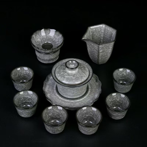黑冰開片三才蓋碗陶瓷功夫茶具套裝家用高檔冰花泡茶碗茶杯公道杯