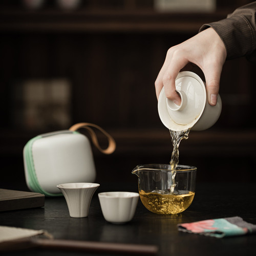 草木灰旅行茶具套裝陶瓷快客杯可攜式戶外露營茶具功夫茶具一壺二杯