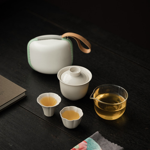 草木灰旅行茶具套裝陶瓷快客杯可攜式戶外露營茶具功夫茶具一壺二杯