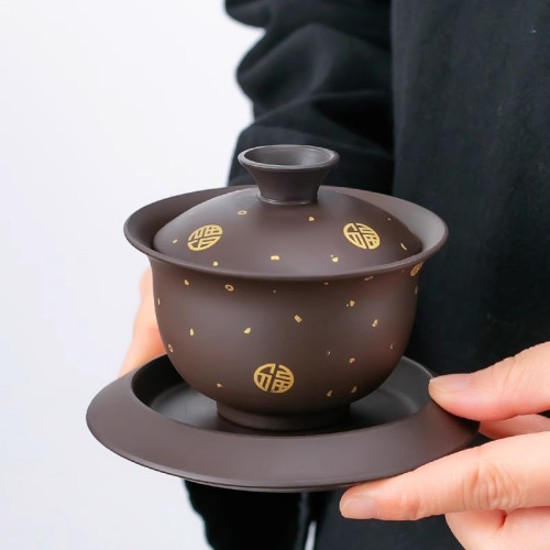 描金紫砂提梁壺功夫茶具高檔禮盒泡茶專用茶具套裝復古整套泡茶器