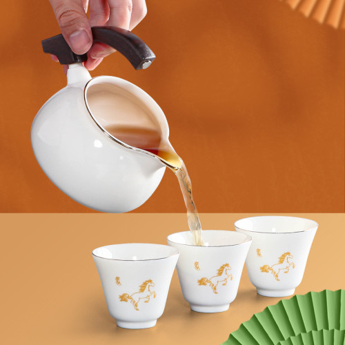 日式十二生肖功夫茶具套裝羊脂玉家用日式整套茶杯蓋碗陶瓷禮盒裝