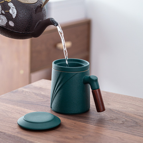 陶瓷水杯辦公杯茶水分離帶過濾辦公家用泡茶杯馬克杯