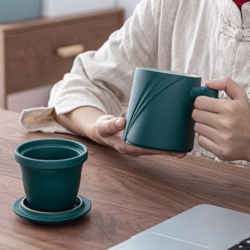 陶瓷水杯辦公杯茶水分離帶過濾辦公家用泡茶杯馬克杯
