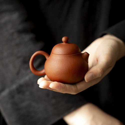 原礦紫砂硃泥茶壺功夫茶具家用思亭壺球孔過濾手執壺單壺茶壺