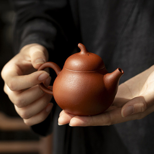 原礦紫砂硃泥茶壺功夫茶具家用思亭壺球孔過濾手執壺單壺茶壺
