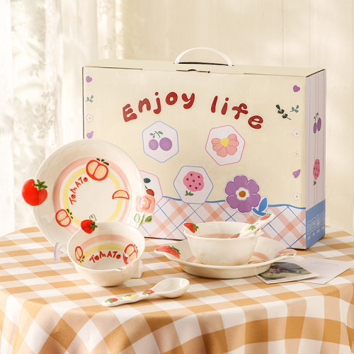 可愛高級感餐具禮盒碗盤勺一整套歐式陶瓷碗禮品簡約套裝喬遷禮物