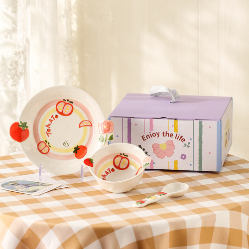 可愛高級感餐具禮盒碗盤勺一整套歐式陶瓷碗禮品簡約套裝喬遷禮物