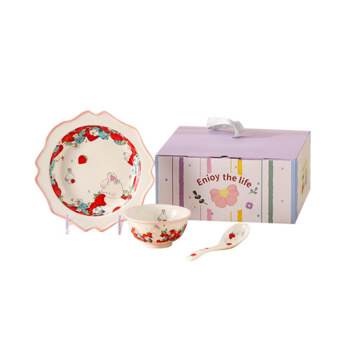 可愛高級感餐具禮盒碗盤勺一整套歐式陶瓷碗禮品簡約套裝喬遷禮物